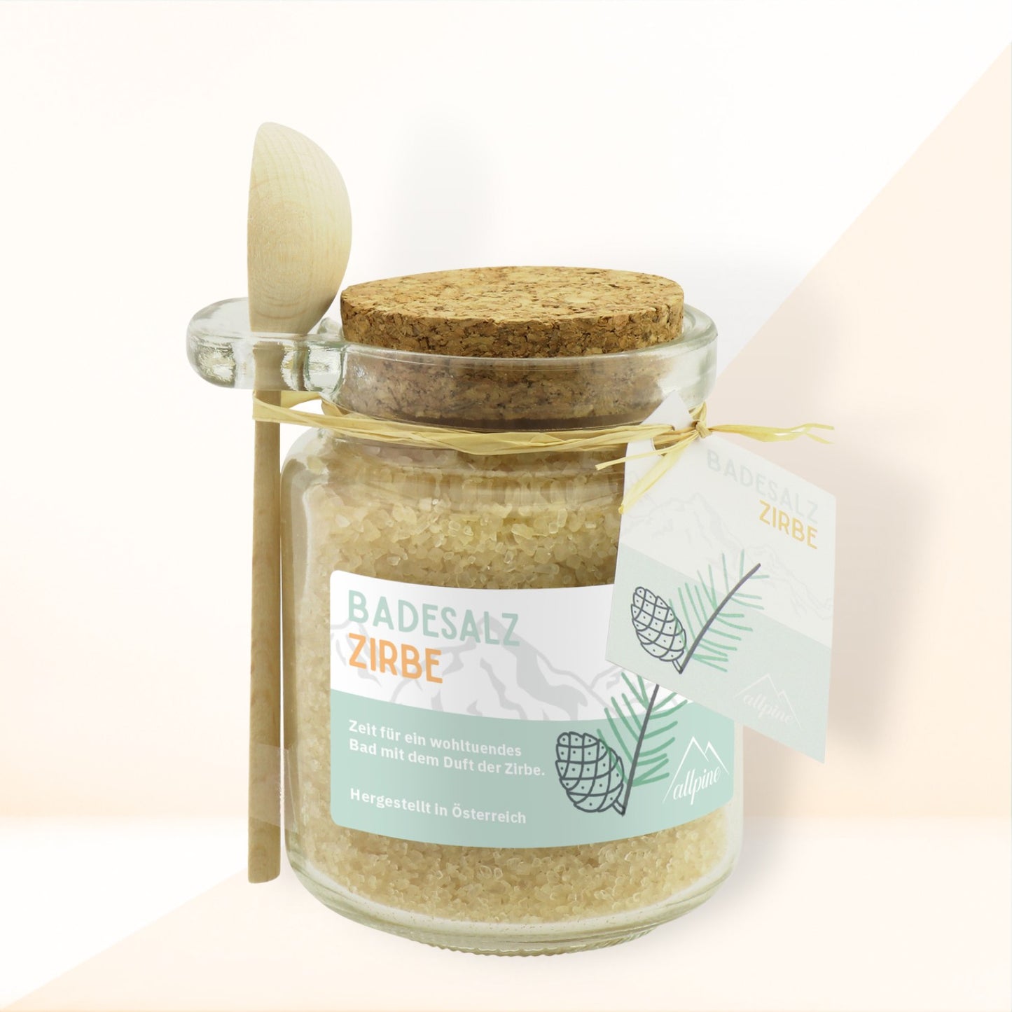 Badesalz im Glas mit Holzlöffel 300g | Zirbelkiefer